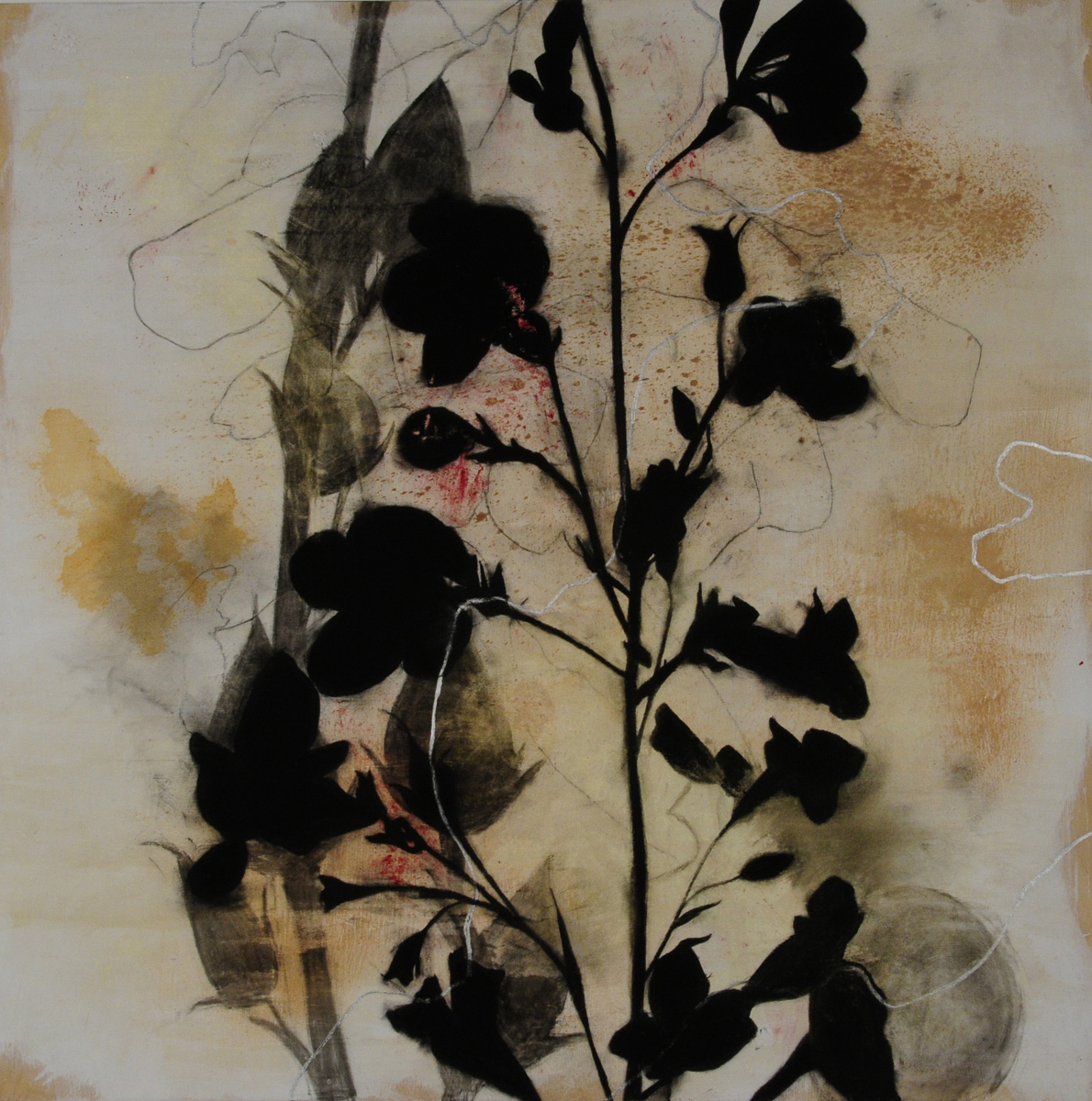 charcoal, earth, cochineal, mica, silver leaf, gesso on wood panel, 30” x 30”, 2013