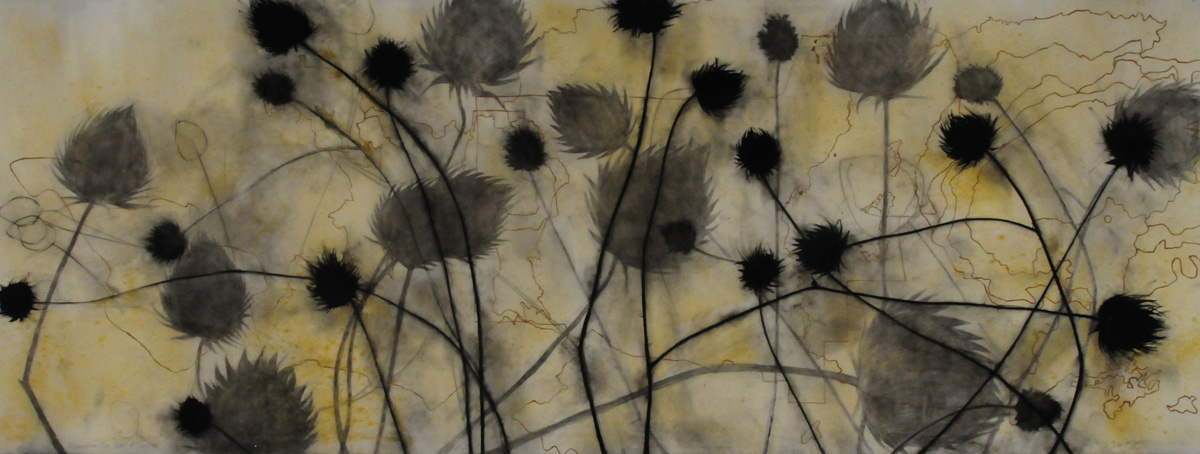 charcoal, earth, graphite, watercolor, wax on paper, 42” x 111”, 2013